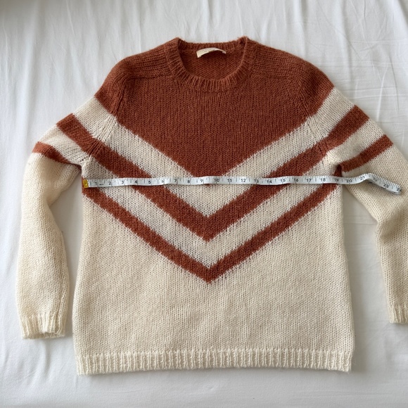 Sezane Joy Chevron Sweater White & Ochre / Brown, Size XS - Picture 12 of 13